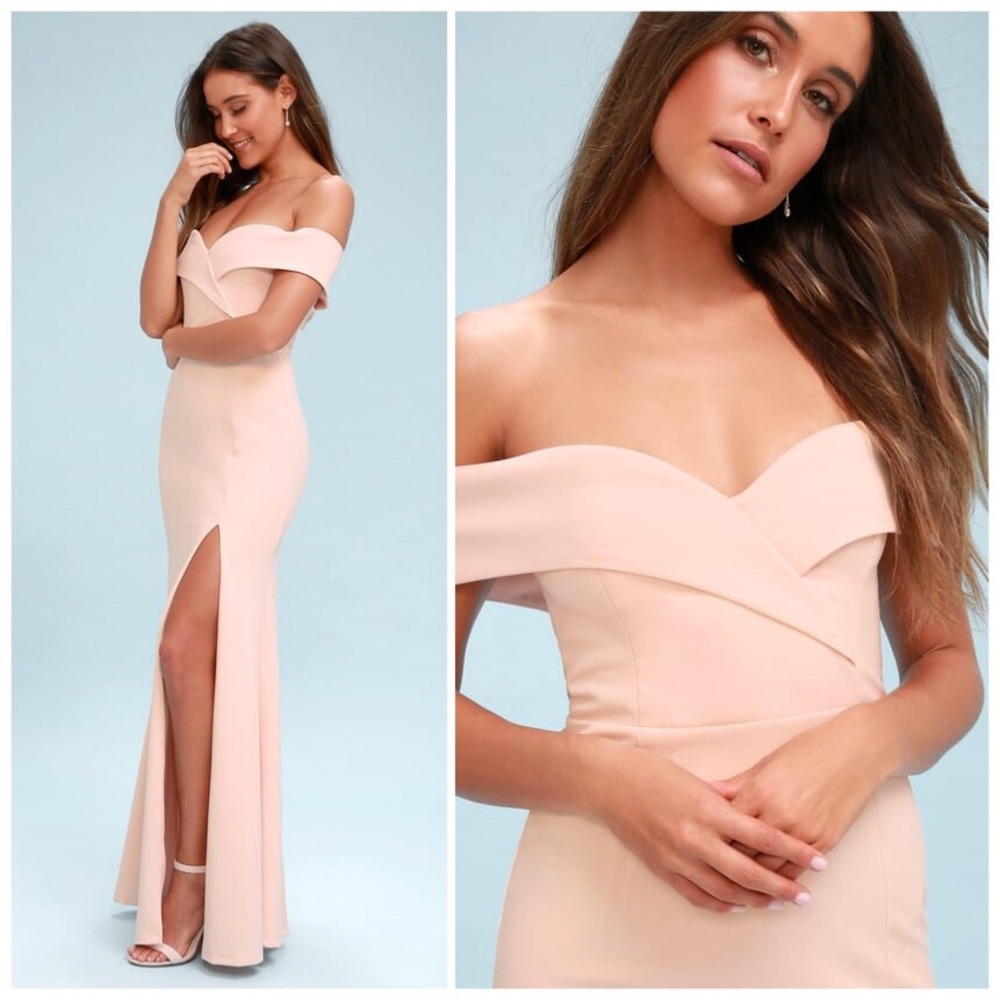 Lulu's SONG OF LOVE BLUSH OFF SHOULDER MAXI XS NWT